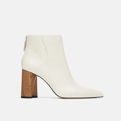 Leather Ankle Boots With Wood-Effect Heels from Zara 