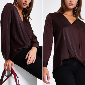 Wrap Tuck Front Blouse