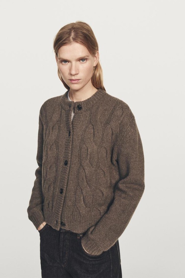 Wool Blend Cable-Knit Cardigan from Massimo Dutti