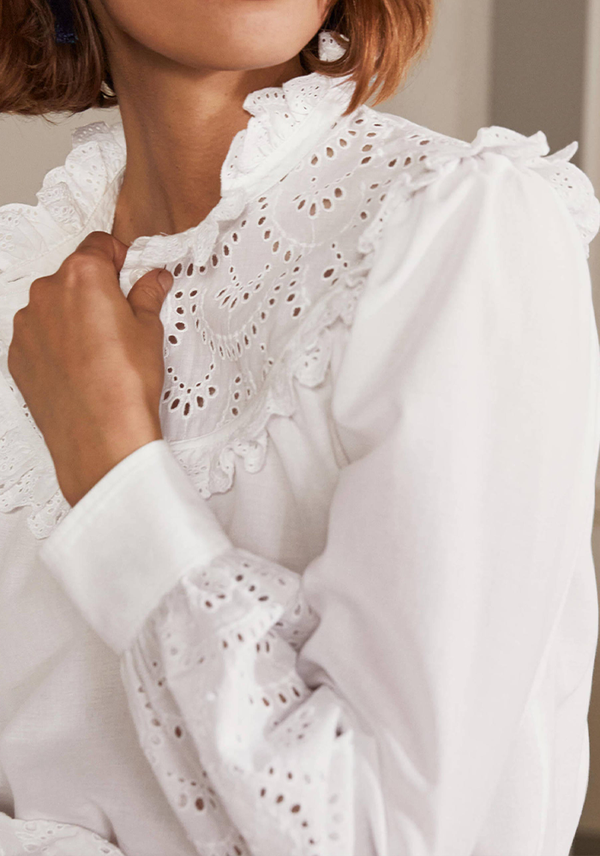 Broderie Frill Cotton Shirt from Boden