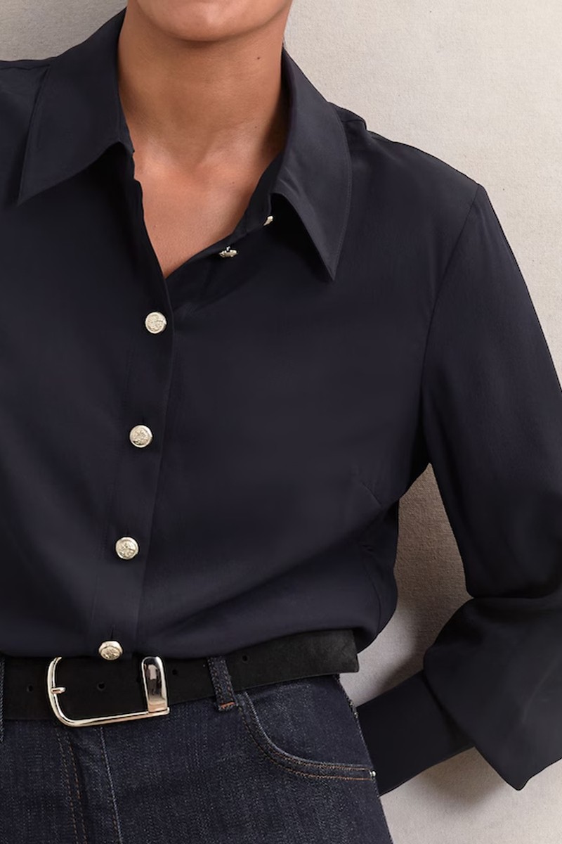 Gianna Silk Embossed-Button Shirt