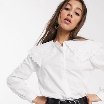 Object Shirt With Oversized Embroidered Collar In White from ASOS