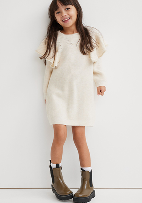 Flounce-Trimmed Knitted Dress  from H&M