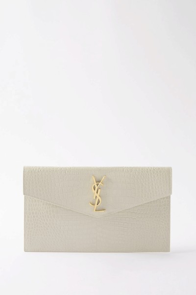 Logo Croc Effect Leather Clutch Bag from Saint Laurent