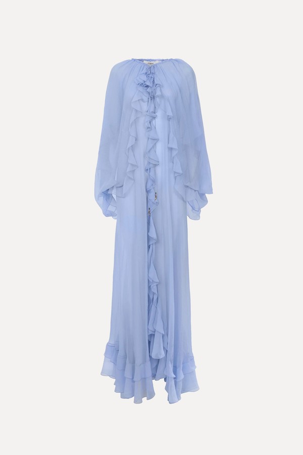 Long Cape Dress In Silk Mousseline