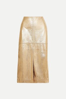 Paneled Metallic Crinkled-Leather Midi Skirt from Johanna Ortiz