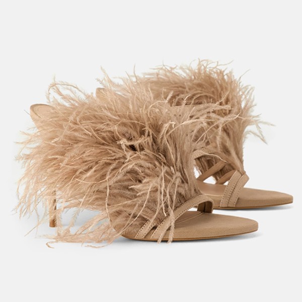 High Heel Leather Sandals With Feathers from Zara