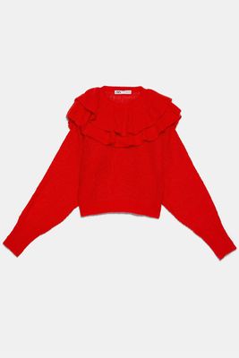 Cropped Sweater With Ruffles from Zara