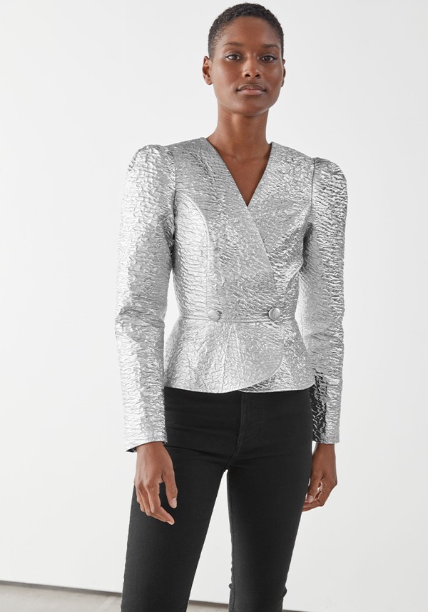 Metallic Jacquard Peplum Wrap Blouse from & Other Stories