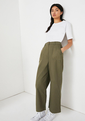 Cotton Twill Wide Leg Crop Trouser from Warehouse