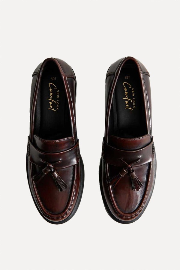 Faux Leather Tassel Charm Almond Toe Loafers from New Look