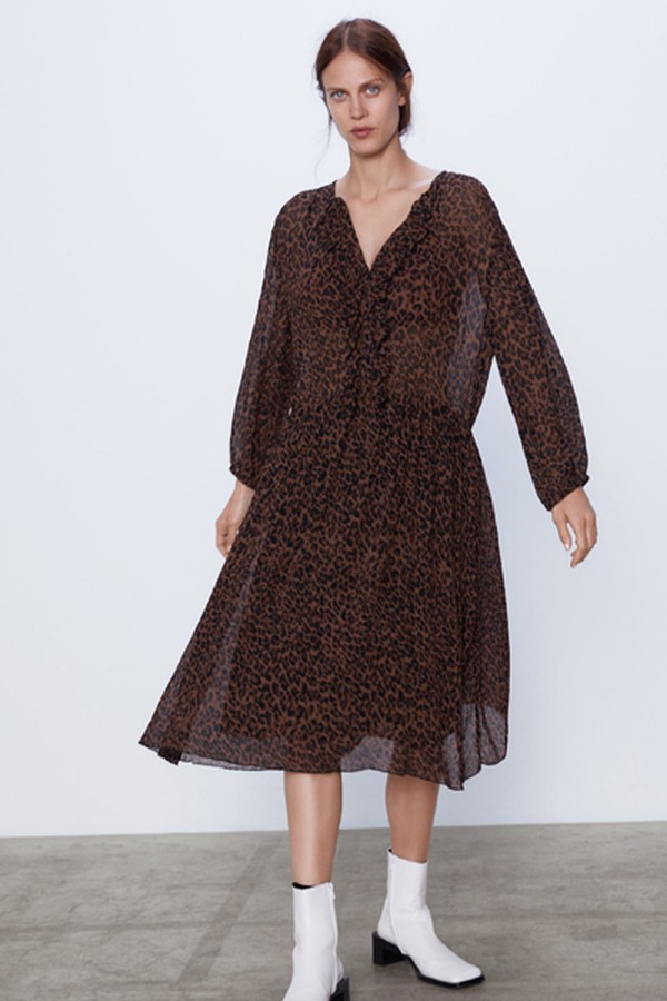 Ruffled Animal Print Dress