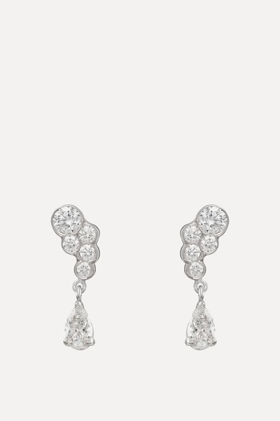 Five Diamond Scallop Cluster Earrings With Pear Drops