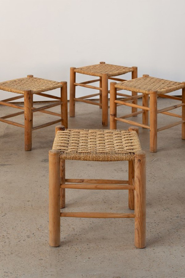 Spanish Wooden Stools With Woven Cord Seats from Soap & Salvation