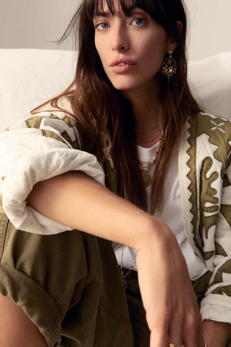 Pure Cotton Applique V-Neck Bomber Jacket