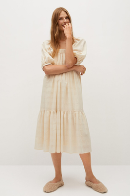 Puffed Sleeves Cotton Dress