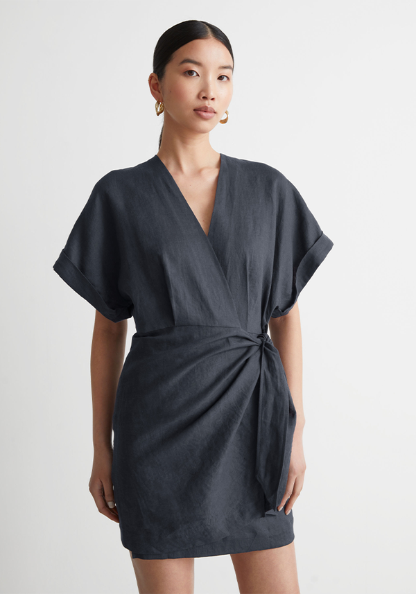 Linen Wrap Mini Dress