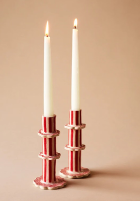 Striped Candlestick With Scalloped Edge 