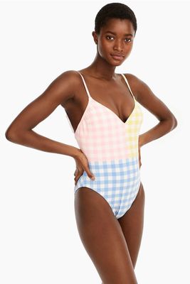 Deep V-Neck One-Piece Swimsuit In Colorblock Oversized Matte