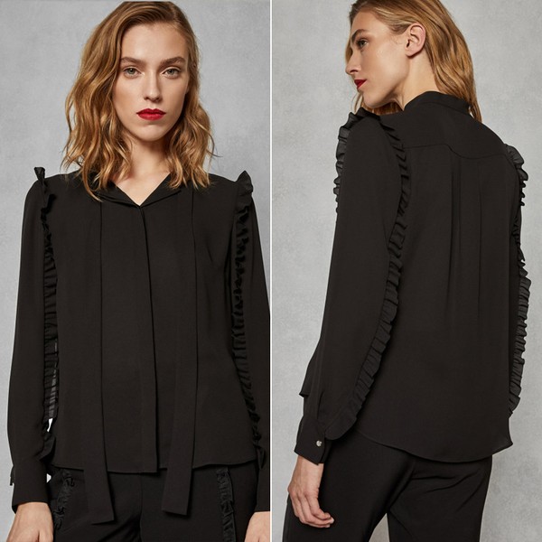Ruffle Sleeve Tie Neck Blouse
