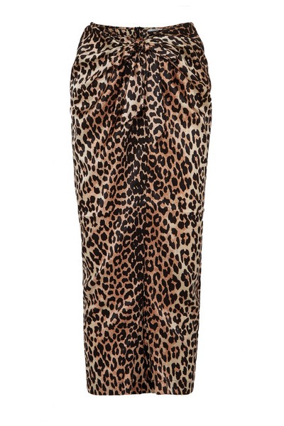 Calla Wrap-Effect Leopard-Print Stretch-Silk Skirt from Ganni 