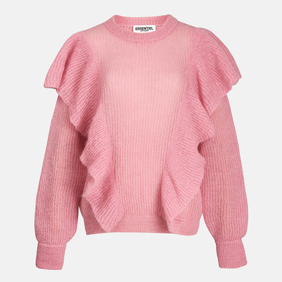 Soft Pink Mohair-Wool Blend Ruffle Sweater from Essentiel Antwerp