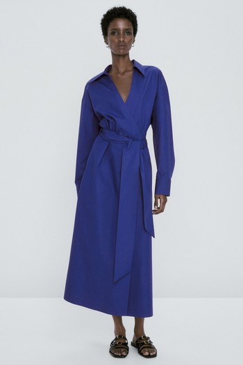 Poplin Wrap Dress With Tie from Massimo Dutti