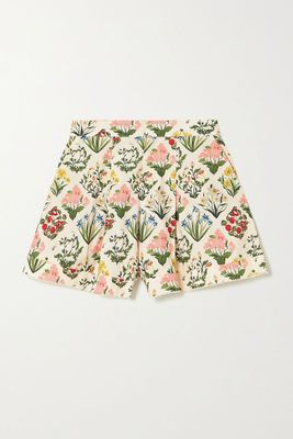 Toronjil Floral Print Organic CottonPoplin Shorts from Agua by Agua Bendita