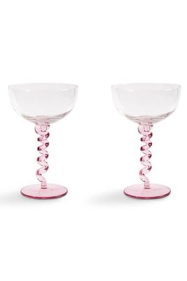 Set Of Two Pink Spiral Stem Wine Glasses