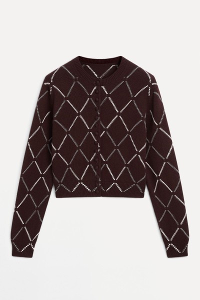 Wool Blend Argyle Knit Cardigan from Massimo DUtti