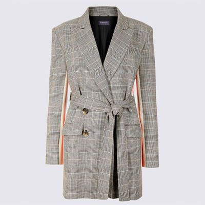 Checked Side Stripe Longline Blazer