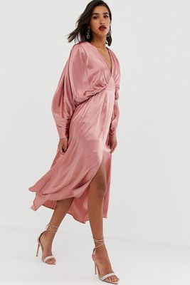 Ruched Batwing Midi Dress in Satin from ASOS EDITION