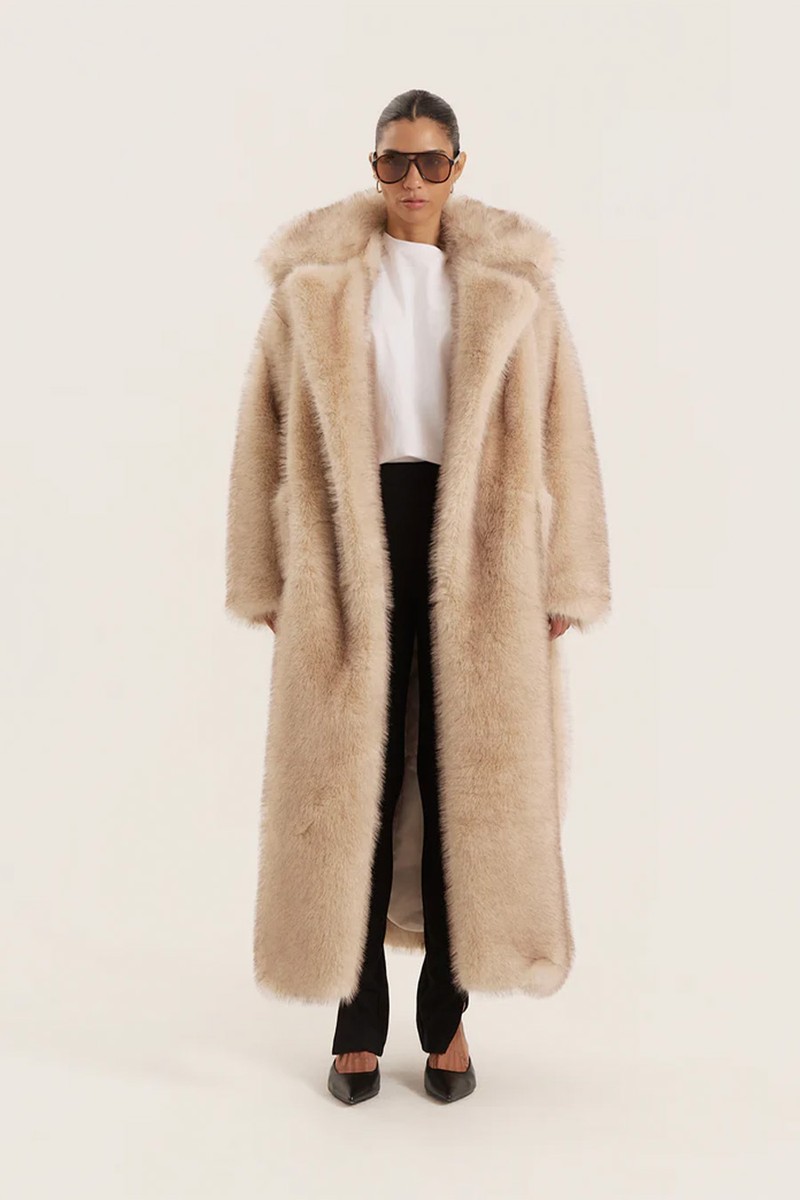 Schiffer Faux Fur Oversized Tie Waist Maxi Coat from 4th & Reckless