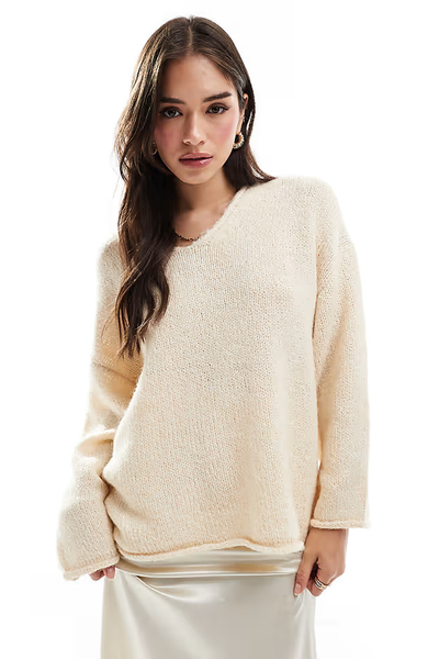 Loose Knit V Neck Longline Jumper from ASOS