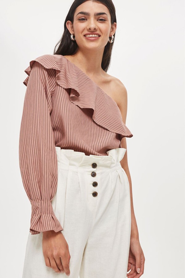 One Shoulder Ruffle Top from Topshop