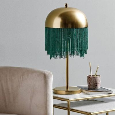 Golden Table Lamp With Green Fringing from Not On The High Street