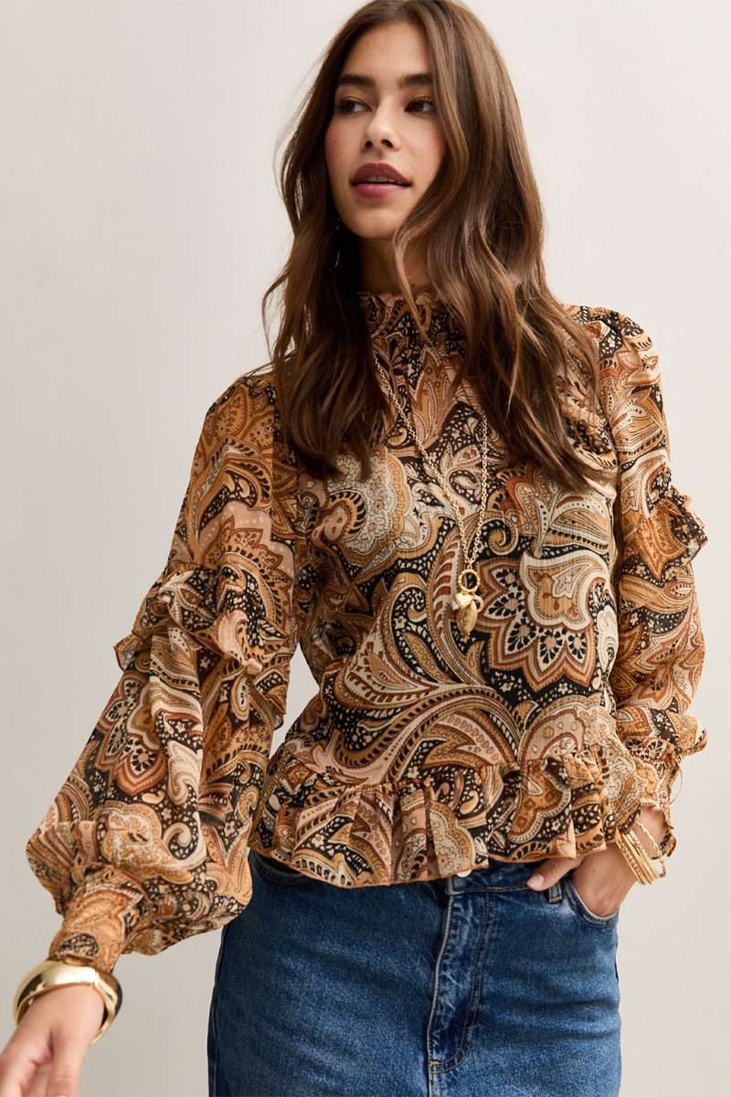 Paisley Print Frilly Trimmed Blouse