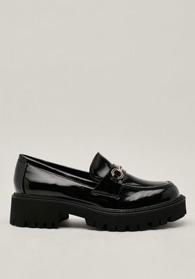 Buckle Detail Chunky Patent Faux Leather Loafers