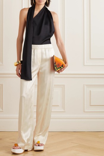 Pleated Silk-Satin Straight-Leg Pants from Loewe