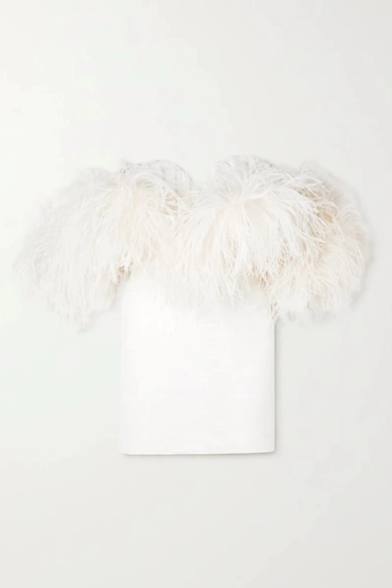 Off Shoulder Feather Mini Dress from Magda Butrym