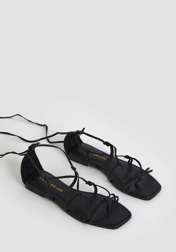 Leather Ghillie Tie Flat Sandals