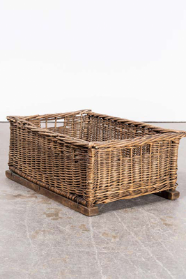 Original French Handmade Willow Basket On Skids from 1st Dibs