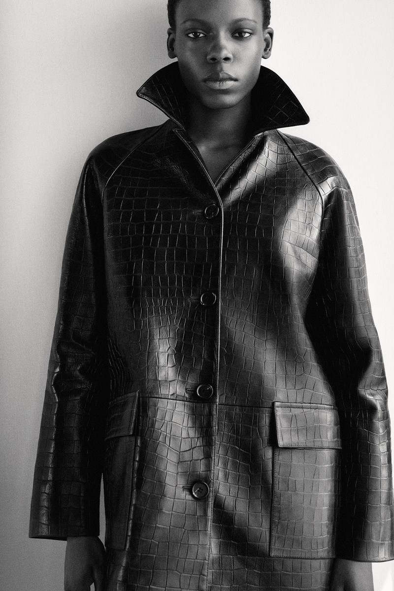 Croc-Embossed Leather Coat from Cos