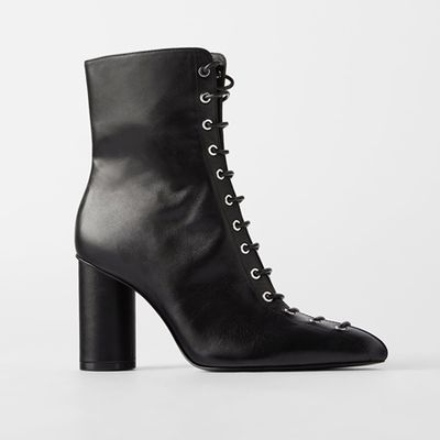 Lace-Up Leather High Heel Ankle Boots from Zara