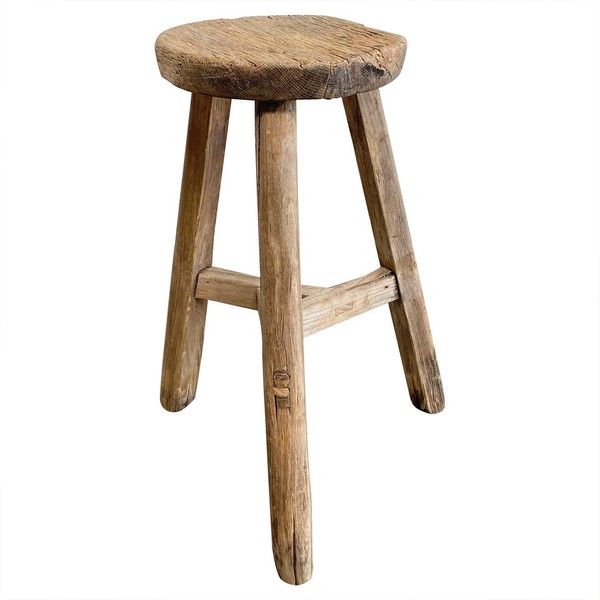 Vintage Elm Wooden Stool from Vinterior