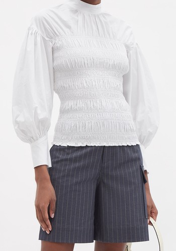 Shirred Cotton-Poplin Blouse from Ganni