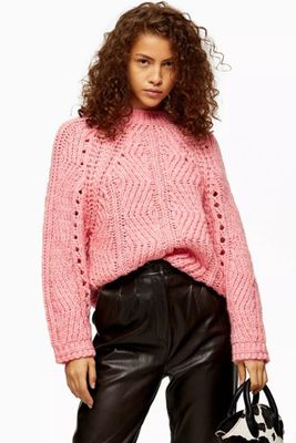 Knitted Pink Chevron Pointelle Jumper from Topshop