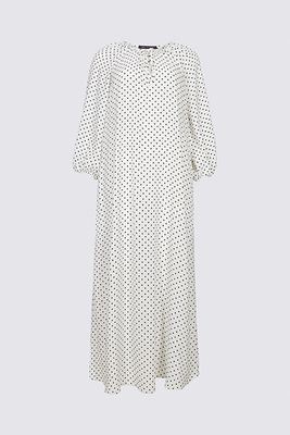 Spotted Long Sleeve Tunic Midi Dress