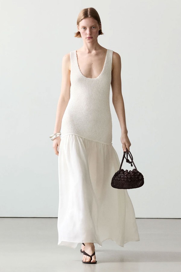 Flowing Midi Dress With Pleated Detail from Massimo Dutti