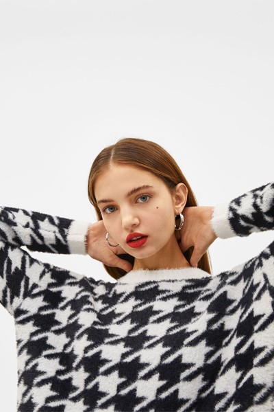 Houndstooth Print Sweater from Bershka